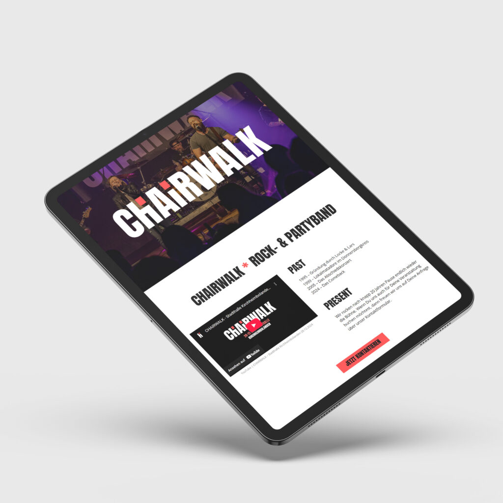 BUSINESS GOURMET - Partyband CHAIRWALK Website Mockup 01